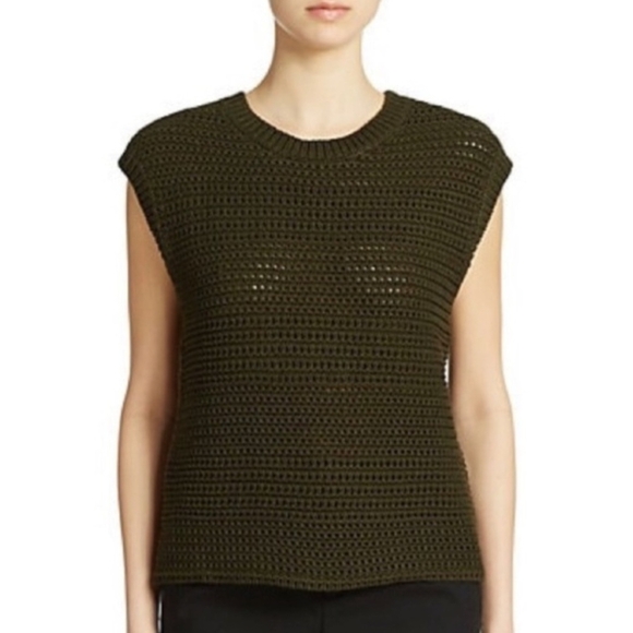 Lord & Taylor Tops - Lord & Taylor 424‎ FIFTH Open Knit Linen Blend Sweater Vest Dark Green
